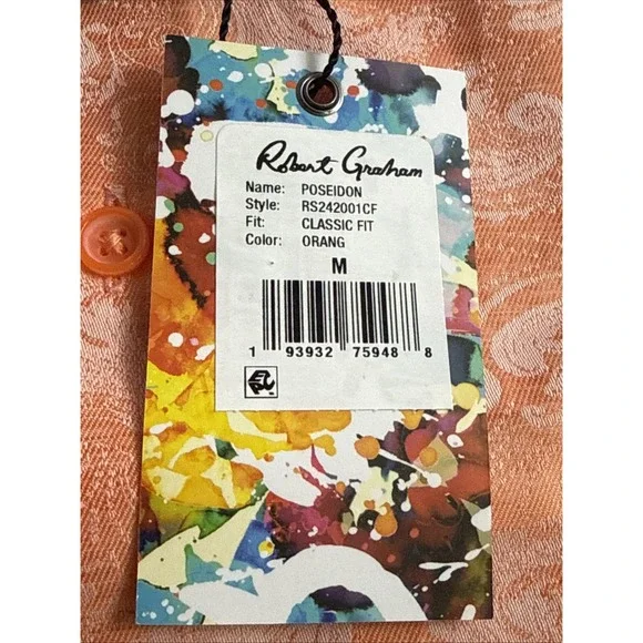 Robert Graham Poseidon Short‎ Sleeve Linen & Cotton Jacquard Button-Up Shirt M. - Picture 8 of 10